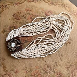 Elegant White Beaded Boho Shell Necklace vintage